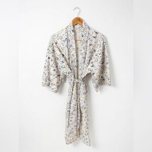 Love & Lore Cream Floral Robe with Lavender Trim